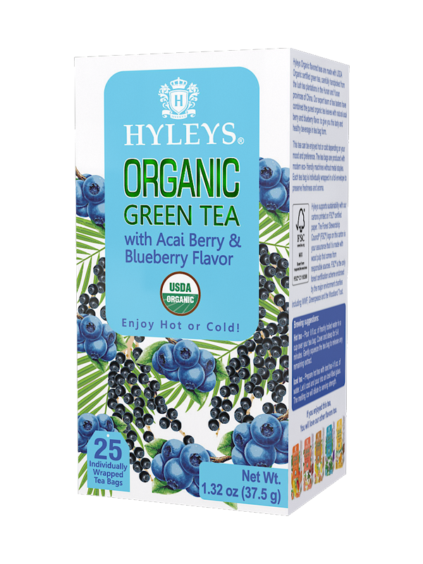 HYLEYS Organic Green Tea with Acai and Blueberry Flavor 25 Tea Bags
